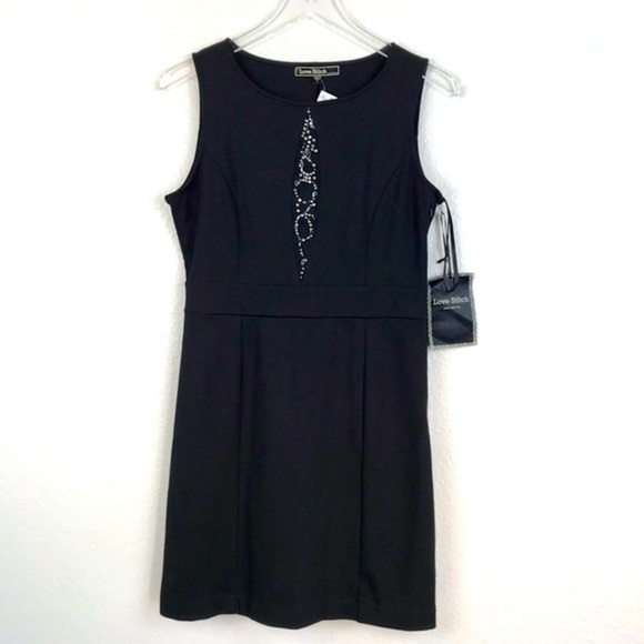 Love Stitch Black Stretch Knit Shift Dress W/Rhinestones Size L - Picture 1 of 10
